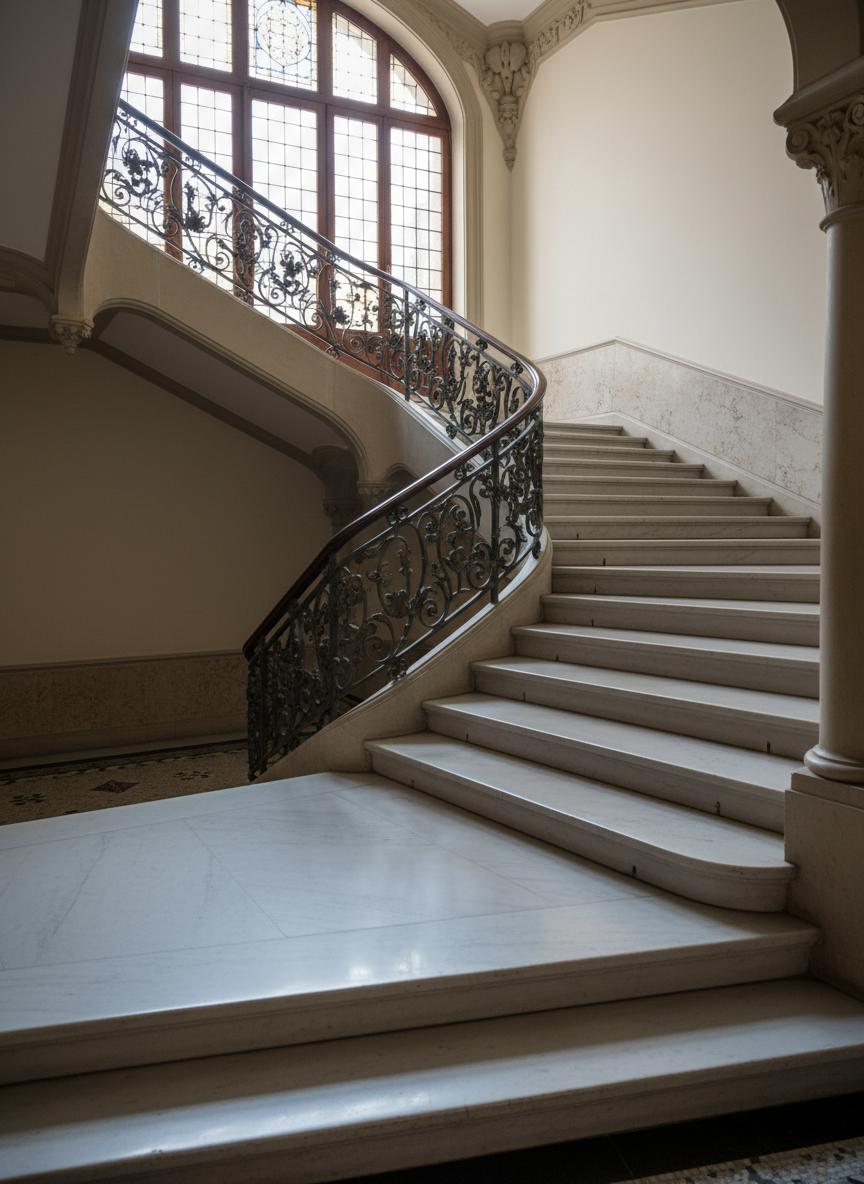 Escalera de mármol pulido en edificio señorial